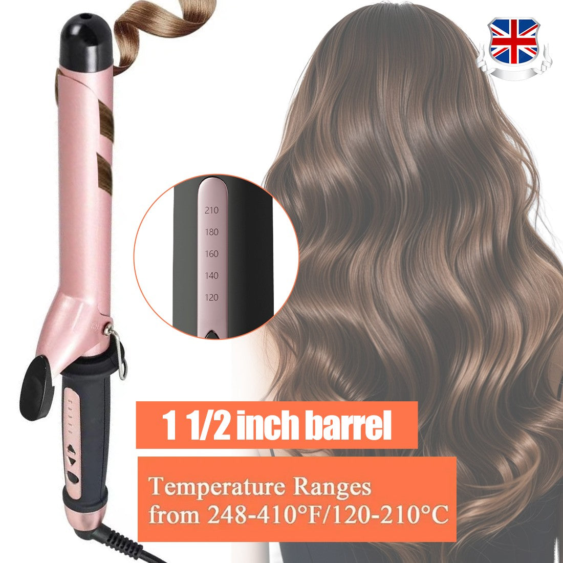 Fast Heating Curling Wand 38mm Hair Curler Large Barrel Curling For Long Hair UK